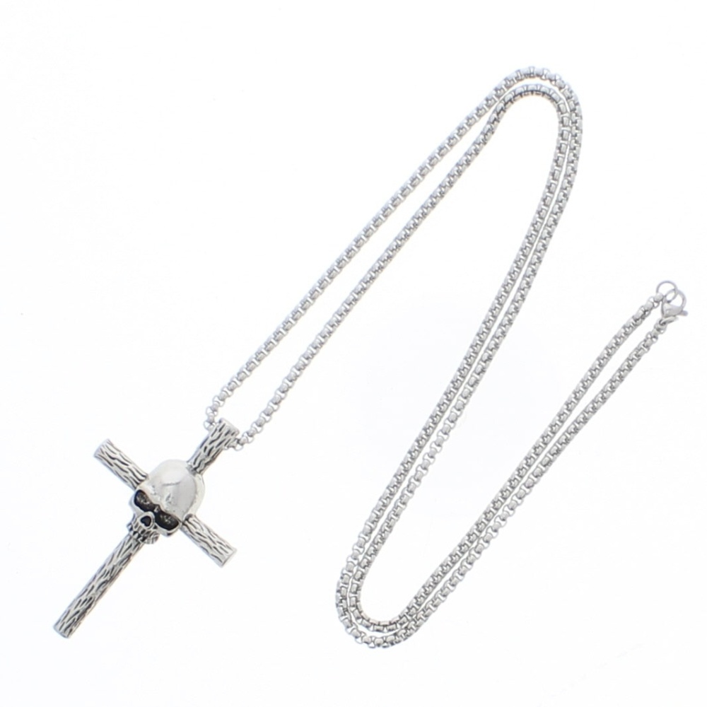 Zac's Alter Ego - Skull Cross Chain Necklace Ketting - Zilverkleurig